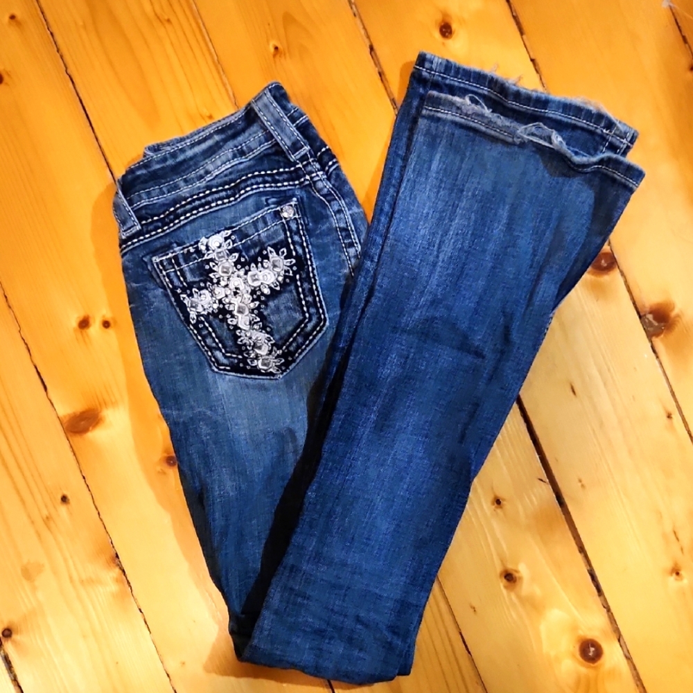 Miss Me Blue Boot Cut Jeans with Embellished Pocket